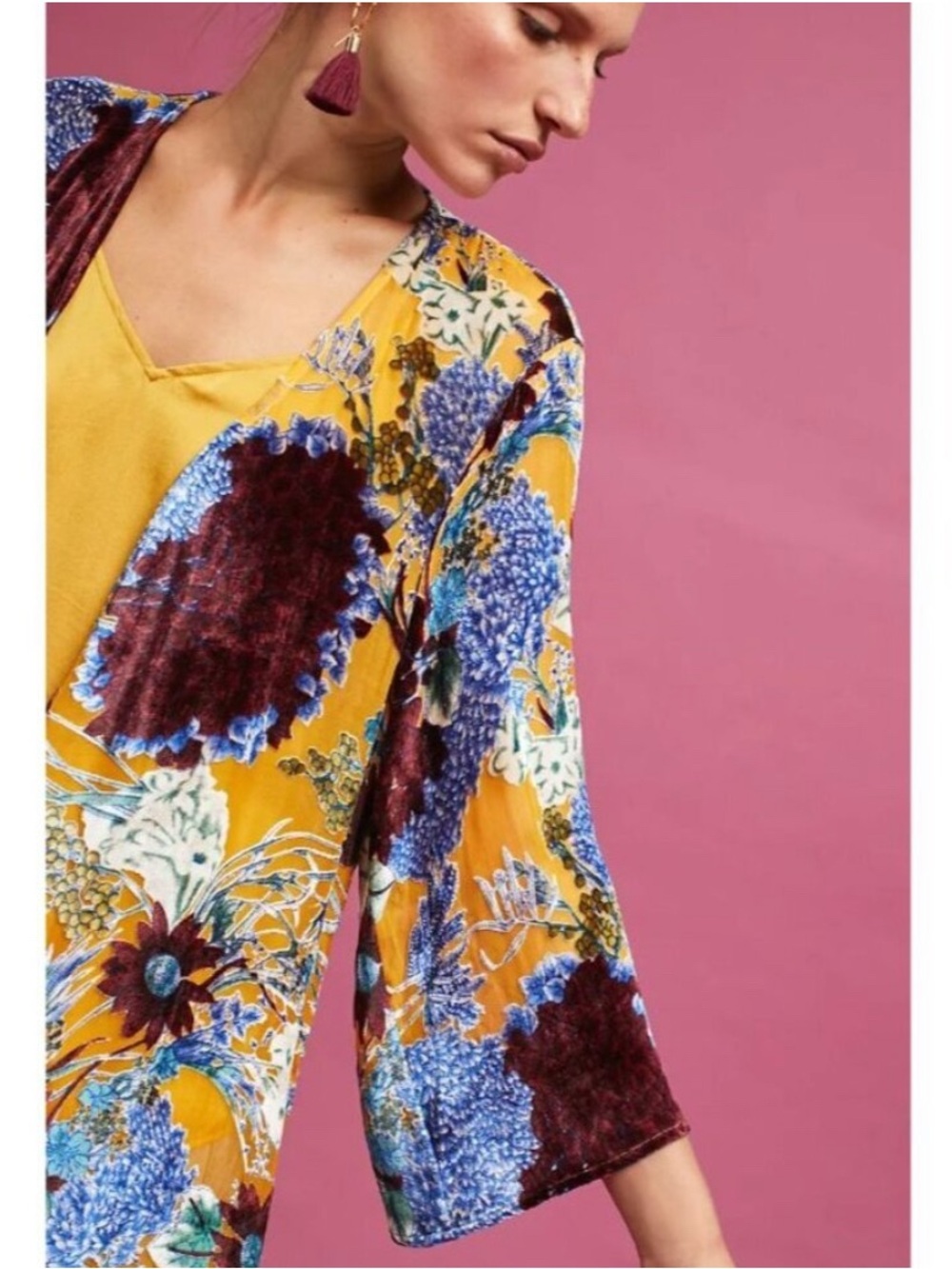 Anthropologie Floreat Aurelia Velvet Burnout Floral Kimono - One Size